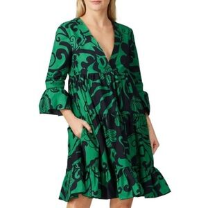 La Double J Jennifer Jane Tiered A-line Mini Dress Green Black Womens Small S